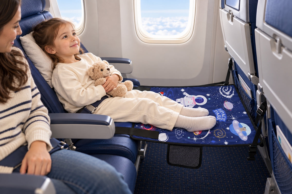 Child resting with the AirBedGo Navy Space seat extender